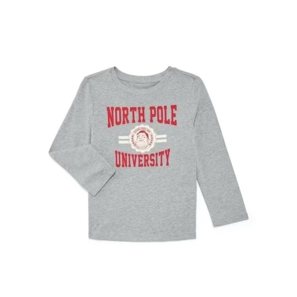 New Toddler Boys North Pole University Gray Christmas Long Sleeve Tee Size 4T